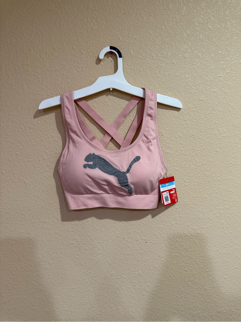 Puma Pink Crossback Sports Bra with Gray Logo NEW-Medium